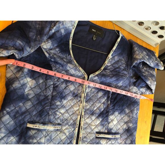 Mango MNG Blue & White Tie Dye Quilted Beaded Long Sleeve Jacket Large - Picture 10 of 16